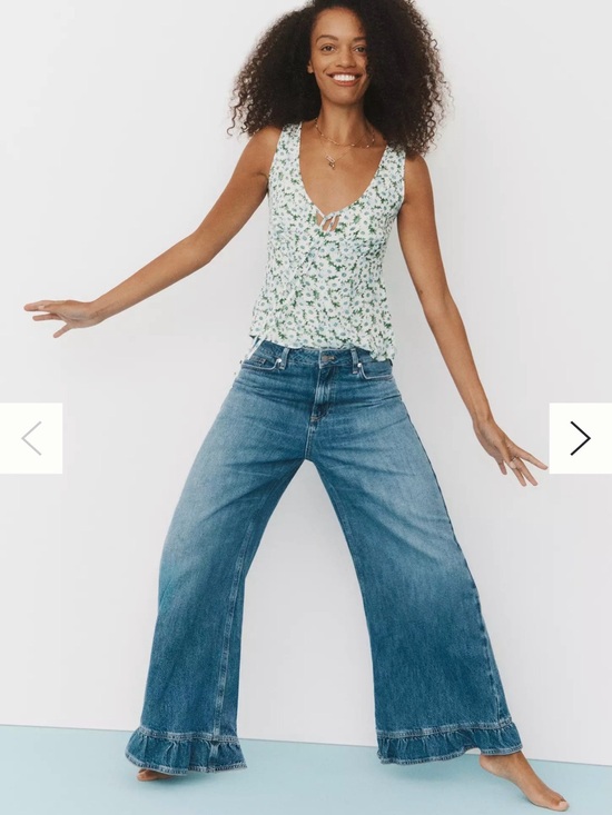 Pilcro Denim - Wide Leg Ruffle-Hem Jeans - Blue
